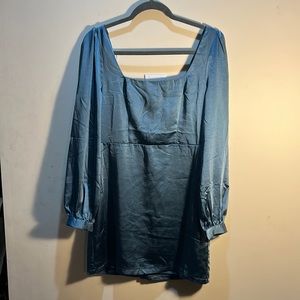 Got The Love Slate Blue Satin Square-Neck Mini Dress